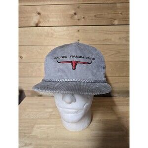 VTG Jacobs Ranch Mine Longhorn Hat Imperial Headwear Gray Corduroy USA Strap